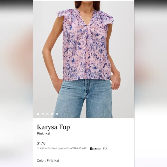 Rails Karysa Pink Ikat Flutter Sleeve Cotton Top Blouse V‑Neck Boho - Picture 10 of 10